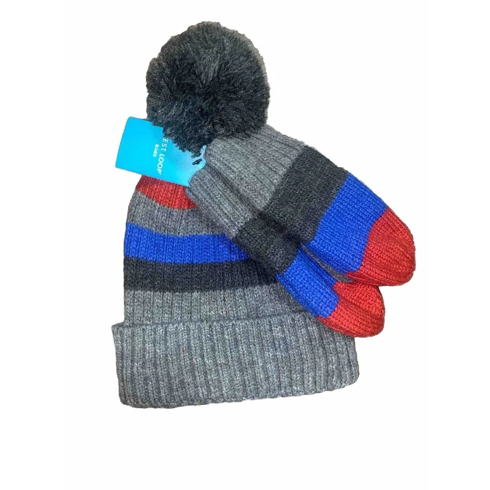 West Loop Boys Winter Hat And Mittens Grey 2T-5T